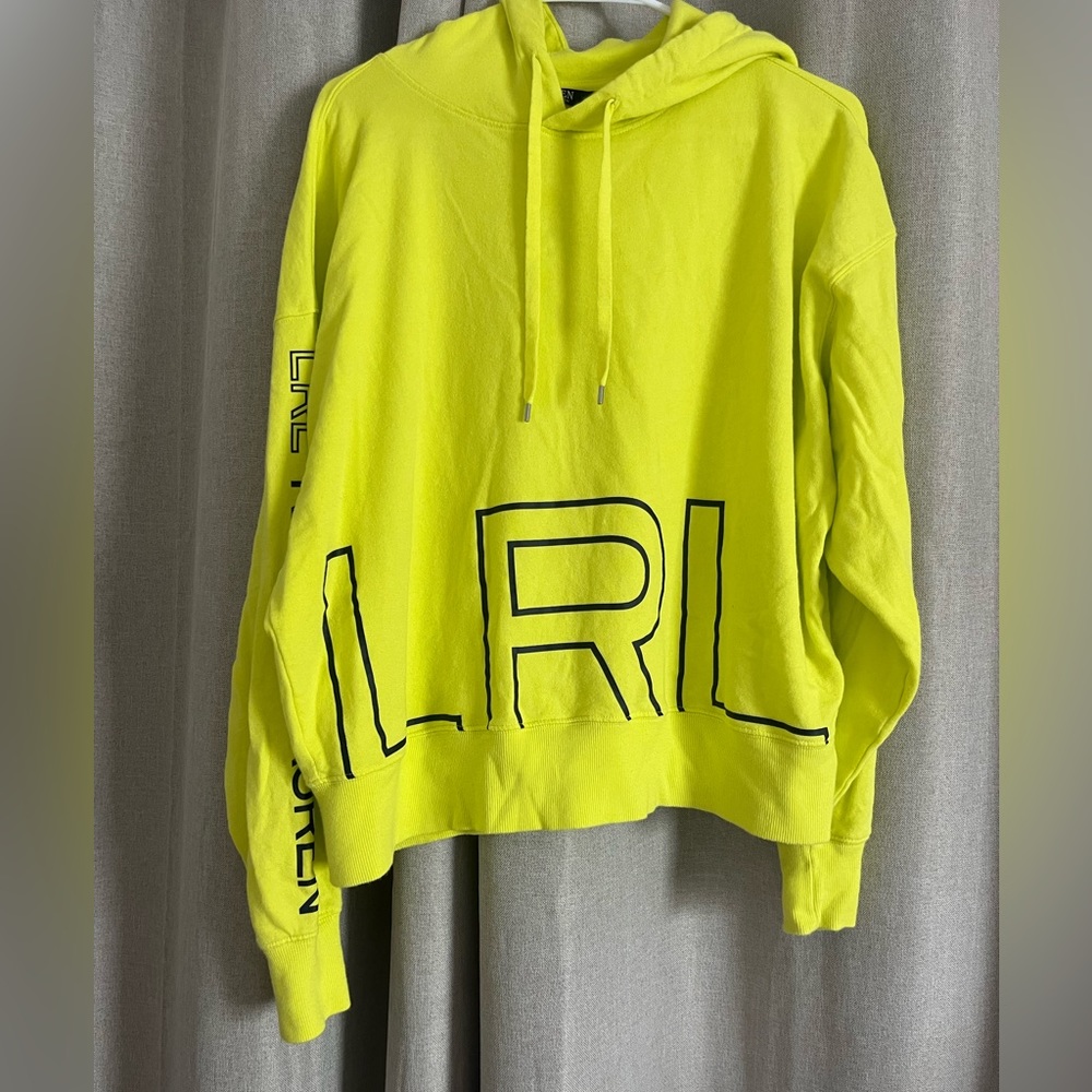 Ralph Lauren sweatshirt with hoodie. Had writing down the side.